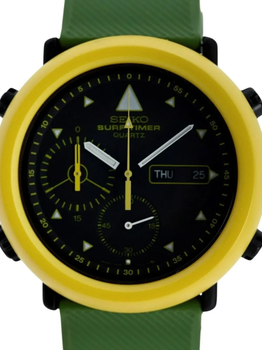 Seiko 42mm Men's Surf Timer Chronograph Black/ Yellow/ Green Watch- 7A36-700A!